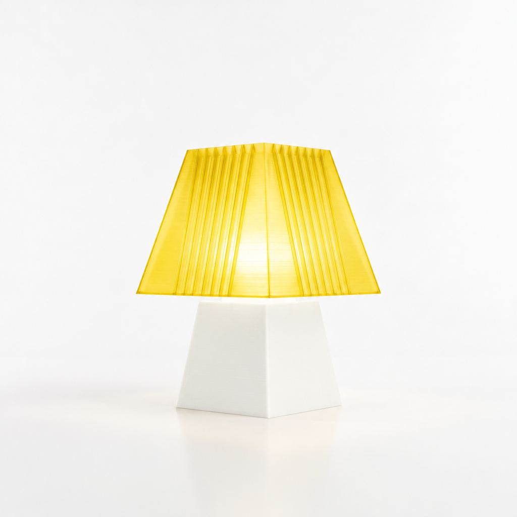 Soloarique mini table lamp with White base and Solar Flare Yellow shade