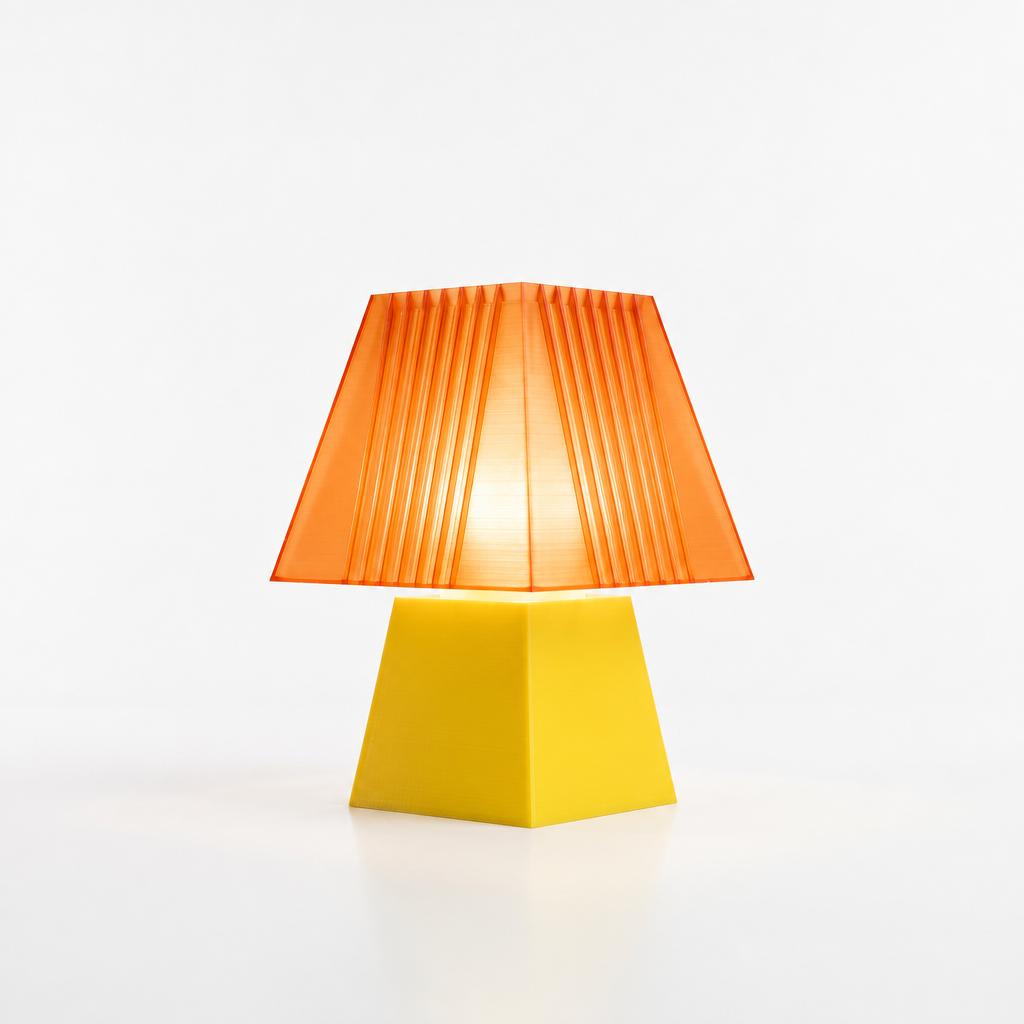 Soloarique mini table lamp with Yellow base and Supernova Orange shade