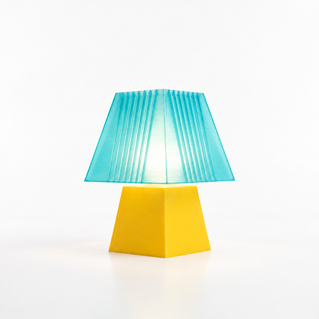 Soloarique mini table lamp with Yellow base and Astro Aqua shade