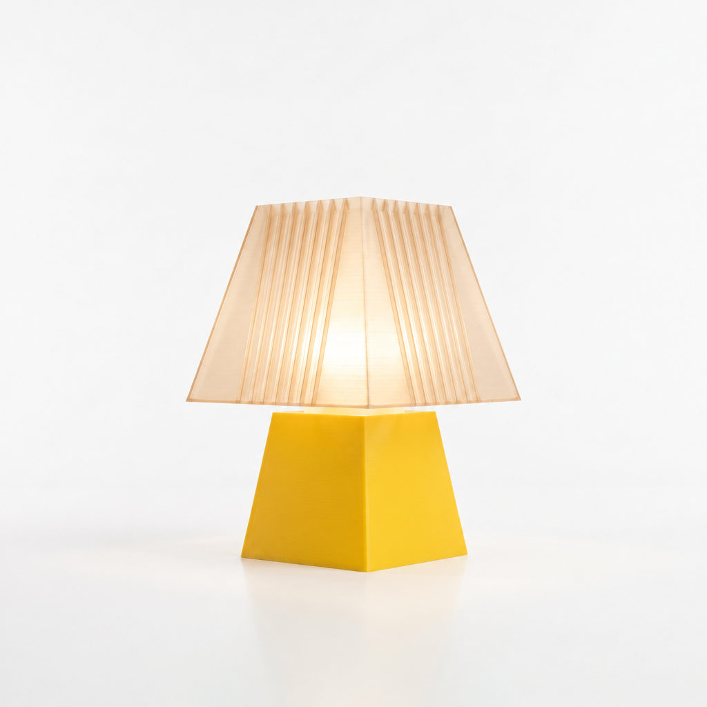 Soloarique mini table lamp with Yellow base and Stardust Champagne shade