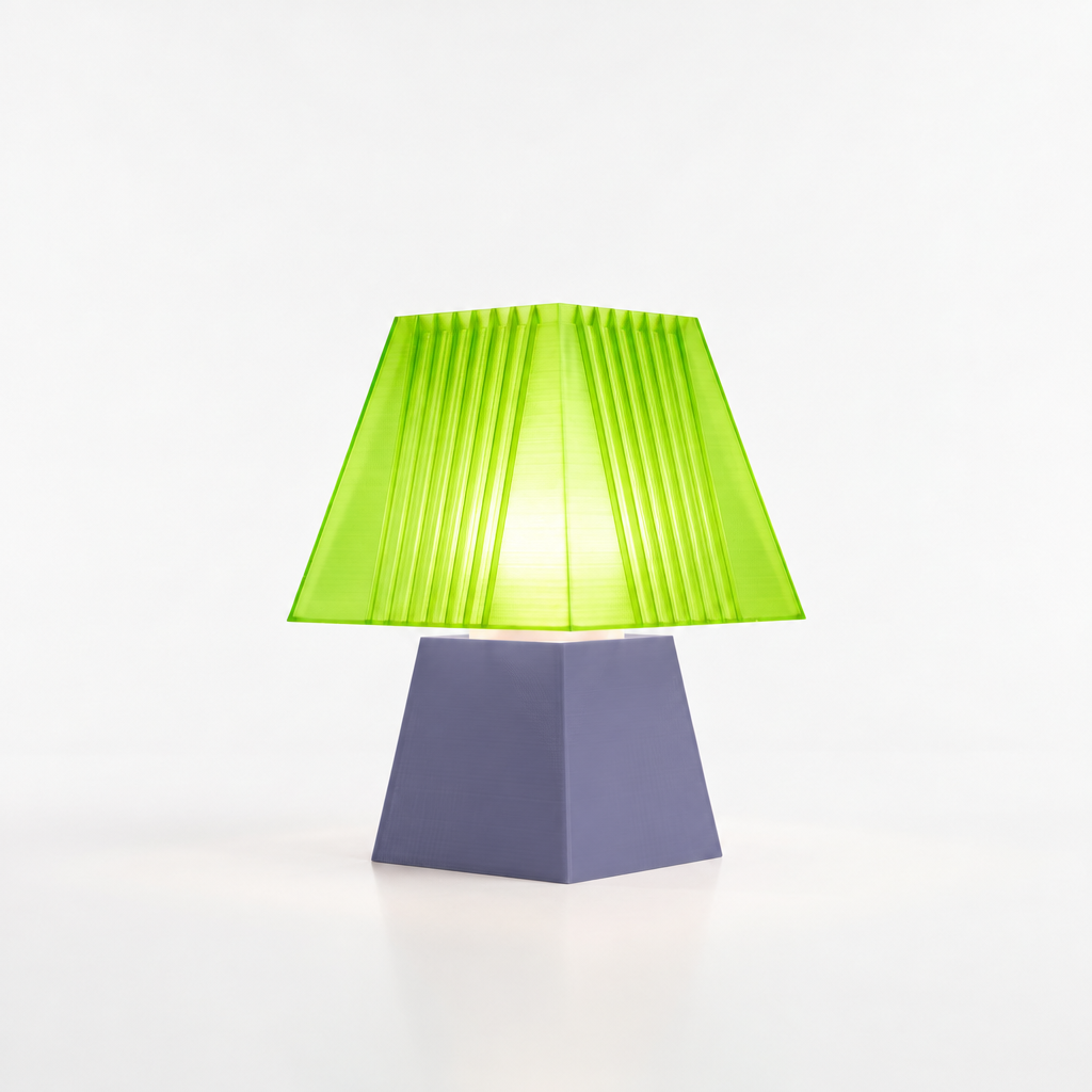 Soloarique mini table lamp with Titanium base and Radioactive Lime shade