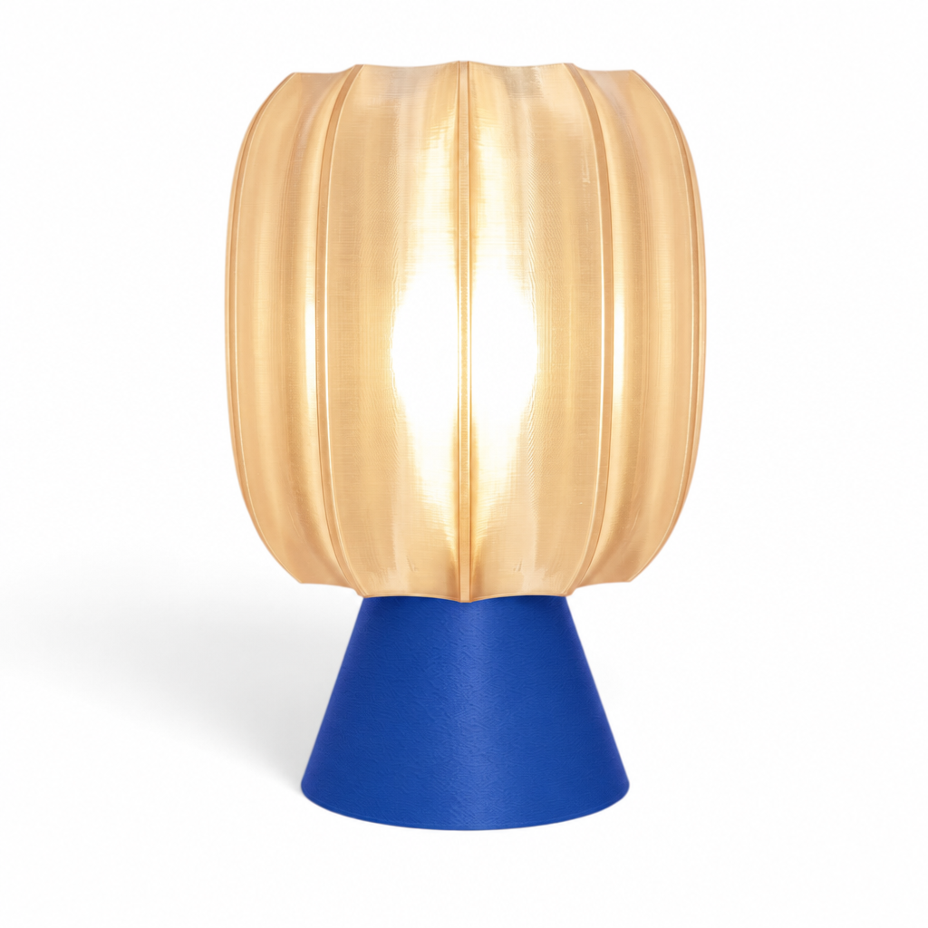 Paralex Mid Century Lamp - Blue base, Stardust Champagne shade