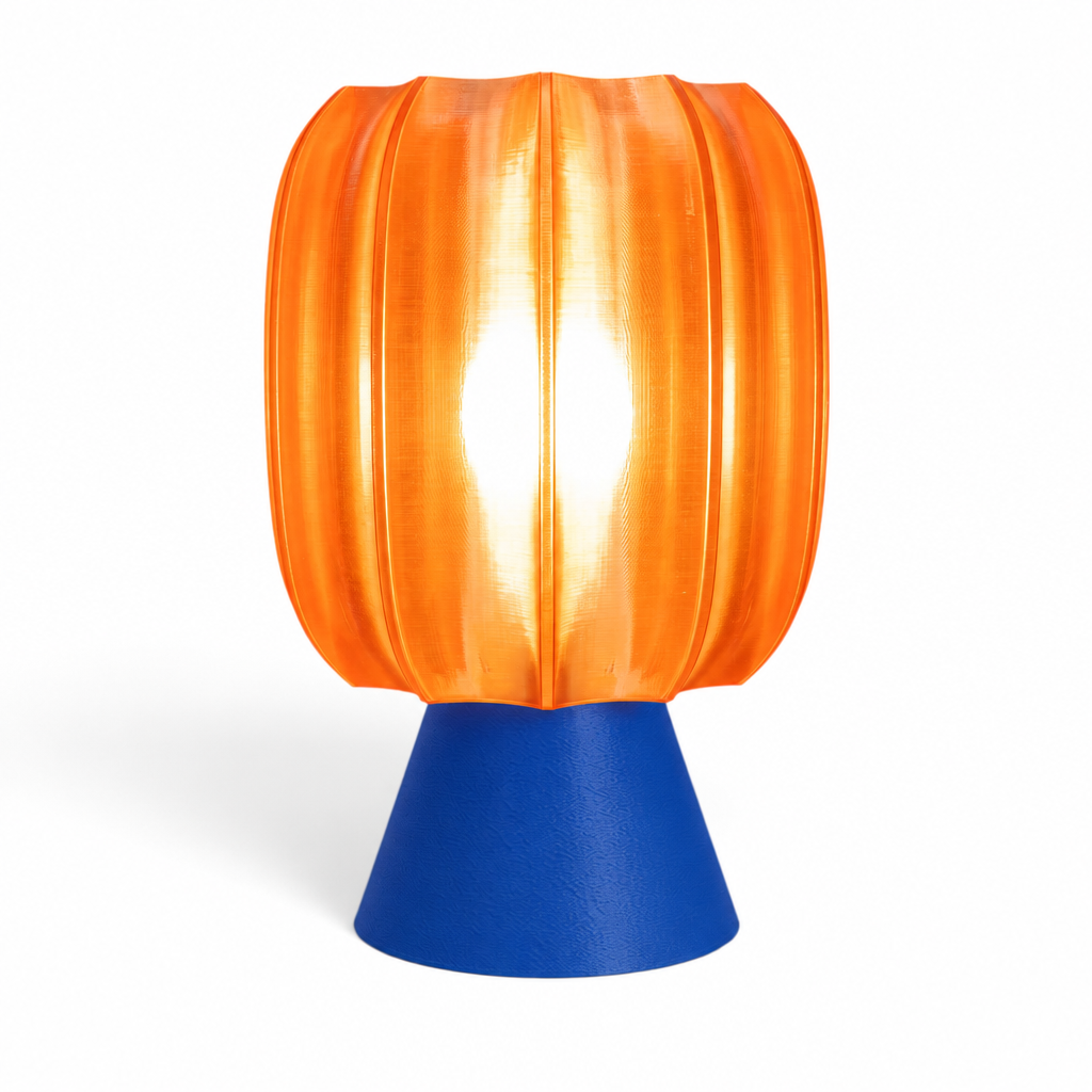 Paralex Mid Century Lamp - Blue base, Supernova Orange shade