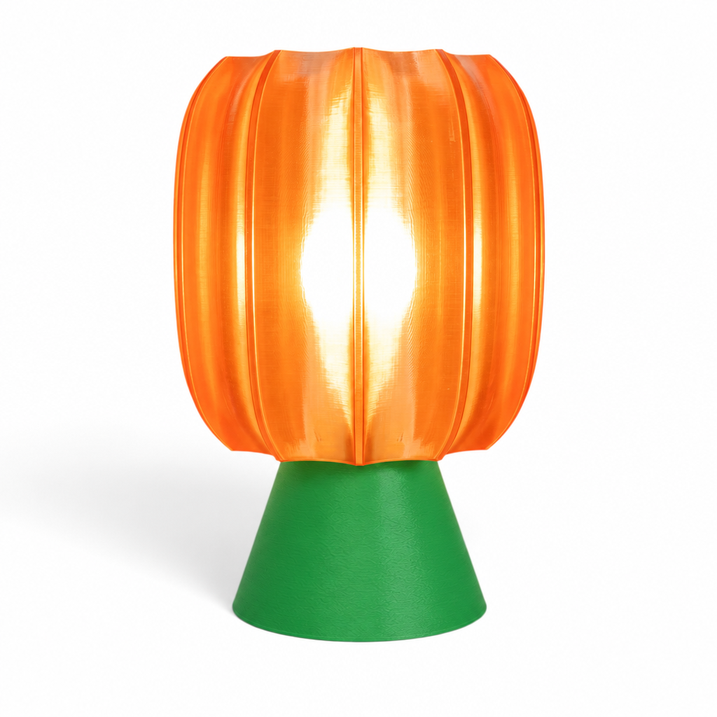 Paralex Mid Century Lamp - Green base, Supernova Orange shade
