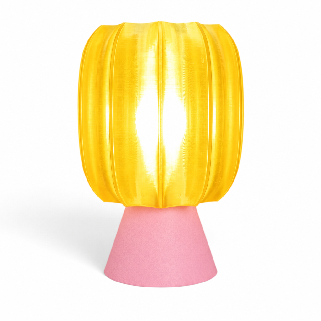 Paralex Mid Century Lamp - Pink base, Solar Flare Yellow shade