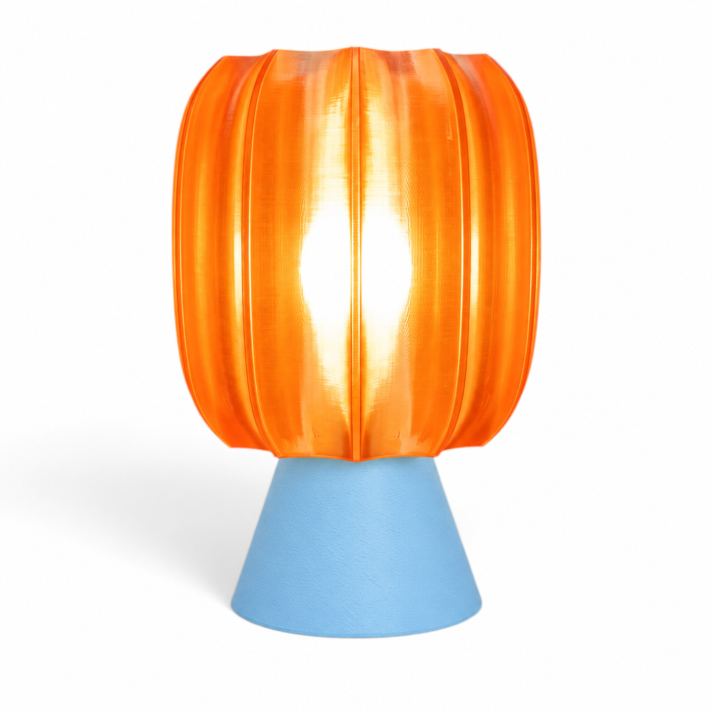 Paralex Mid Century Lamp - Light Blue base, Supernova Orange shade