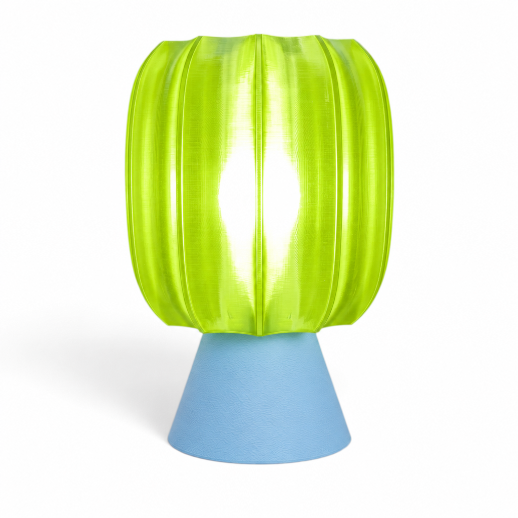 Paralex Mid Century Lamp - Light Blue base, Radioactive Lime shade