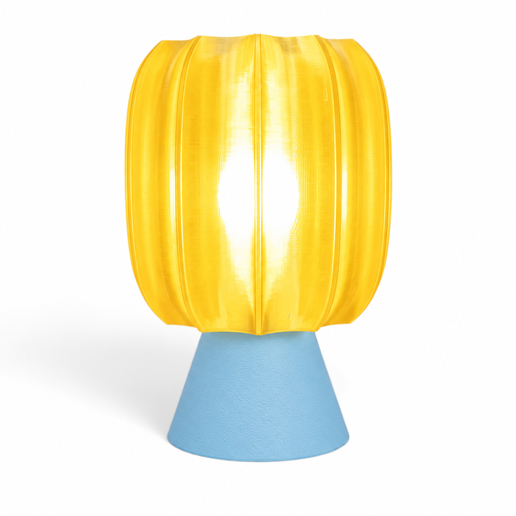 Paralex Mid Century Lamp - Light Blue base, Solar Flare Yellow shade