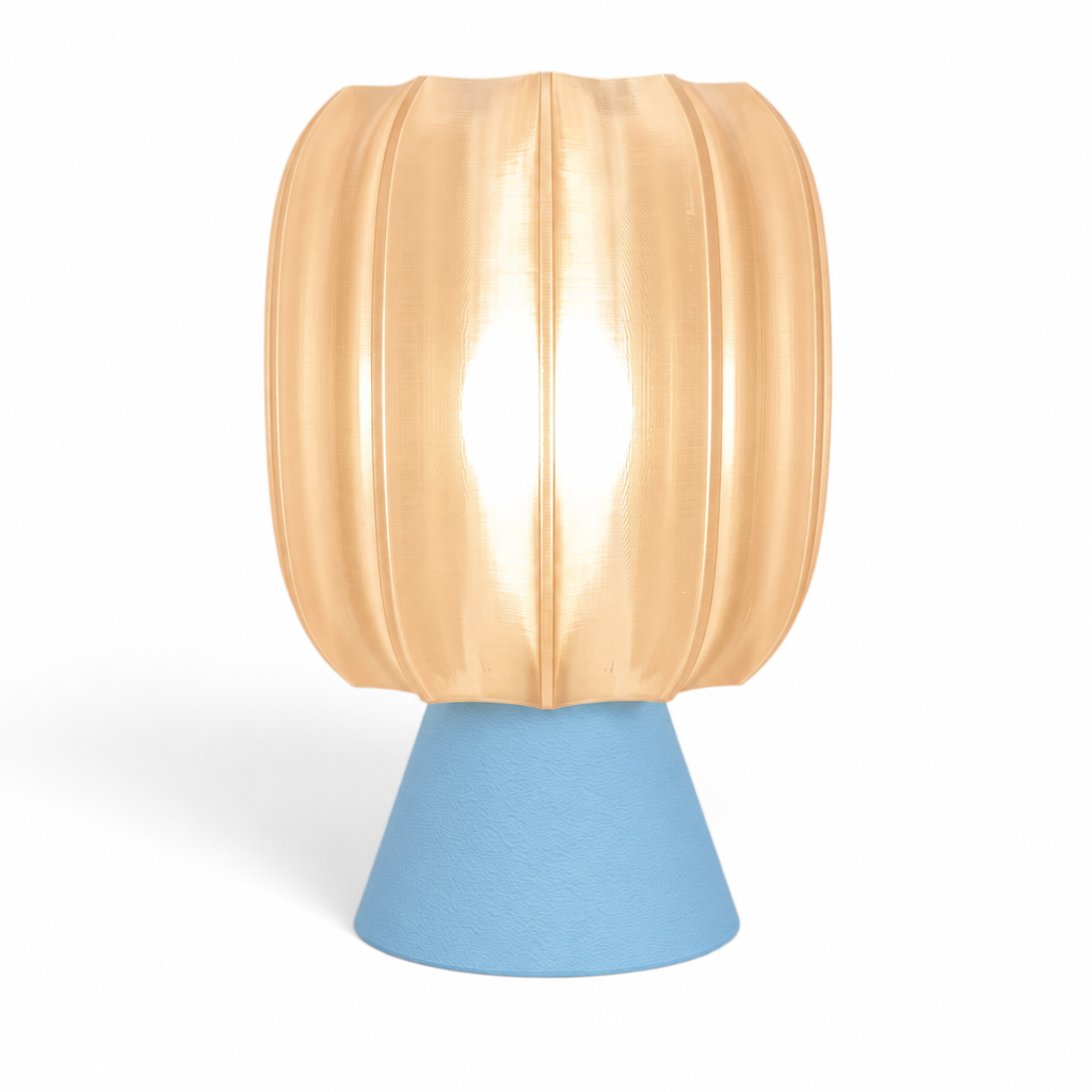 Paralex Mid Century Lamp - Light Blue base, Stardust Champagne shade