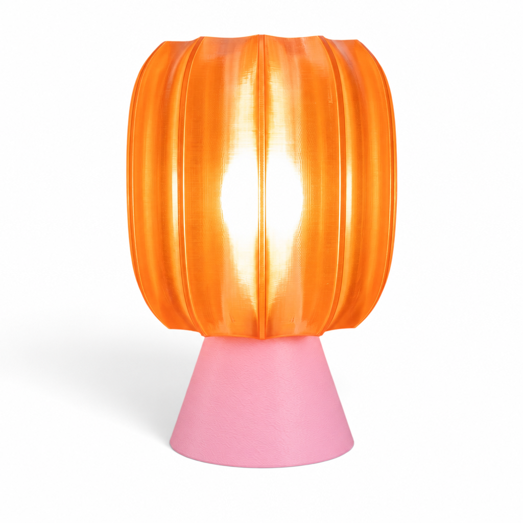 Paralex Mid Century Lamp - Pink base, Supernova Orange shade