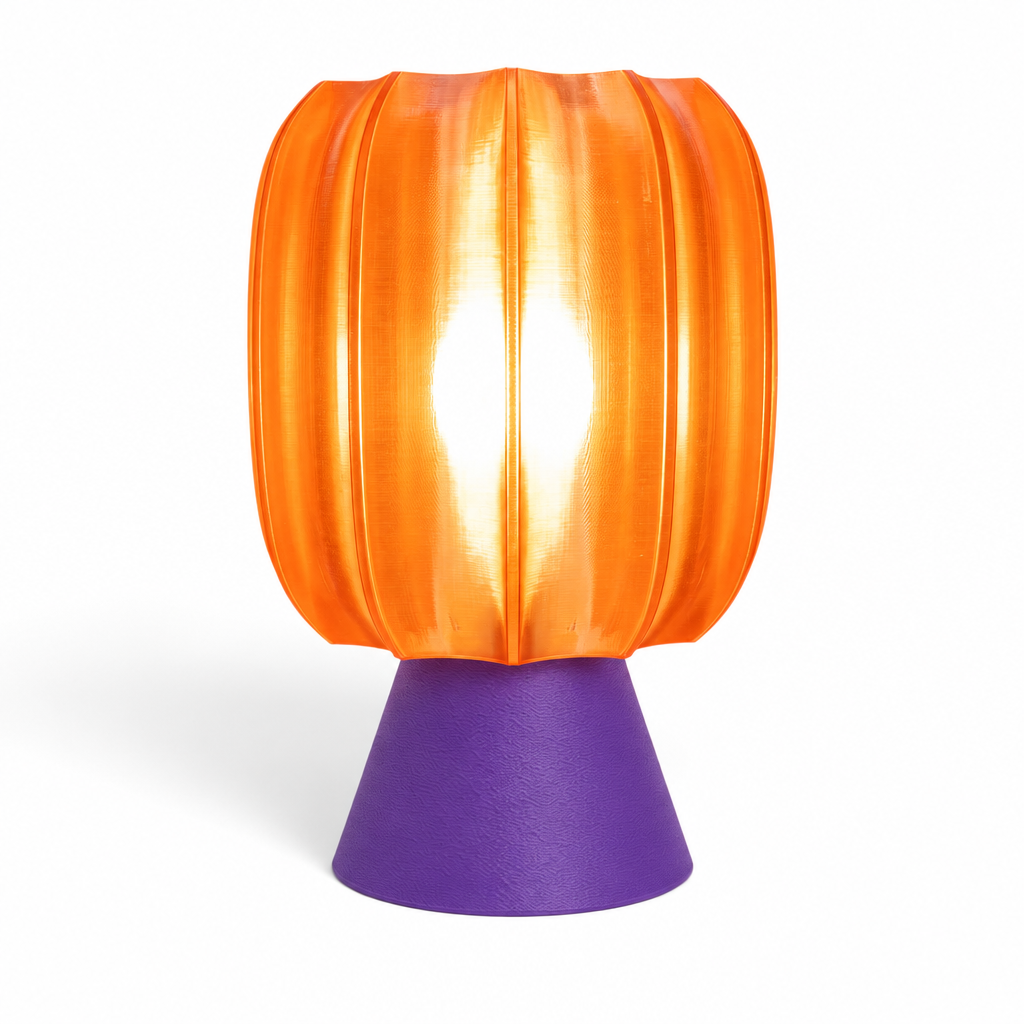 Paralex Mid Century Lamp - Purple base, Supernova Orange shade