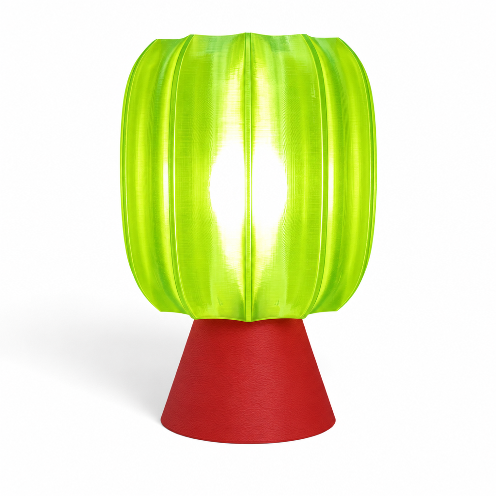 Paralex Mid Century Lamp - Red base, Radioactive Lime shade