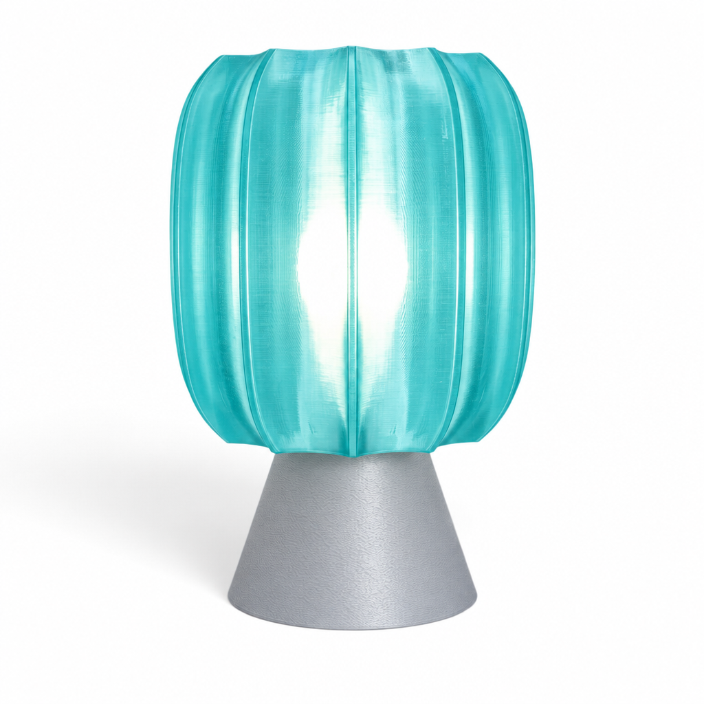 Paralex Mid Century Lamp - Silver base, Astro Aqua shade