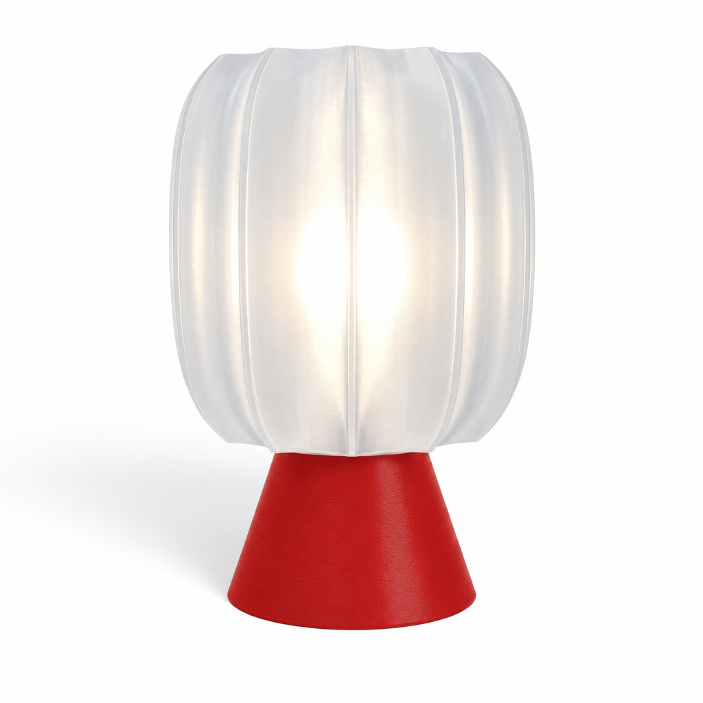 Paralex Mid Century Lamp - Red base, Lunar Clear Frost shade