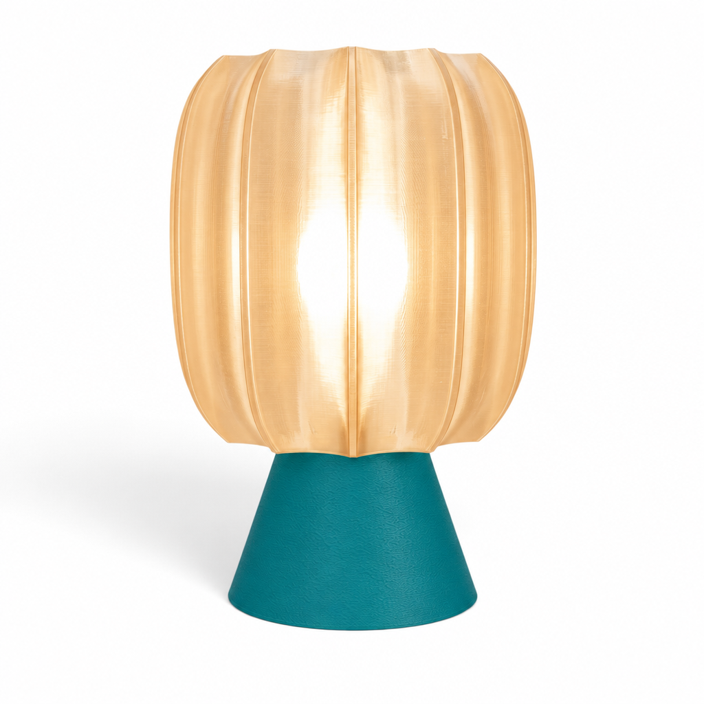 Paralex Mid Century Lamp - Teal base, Stardust Champagne shade