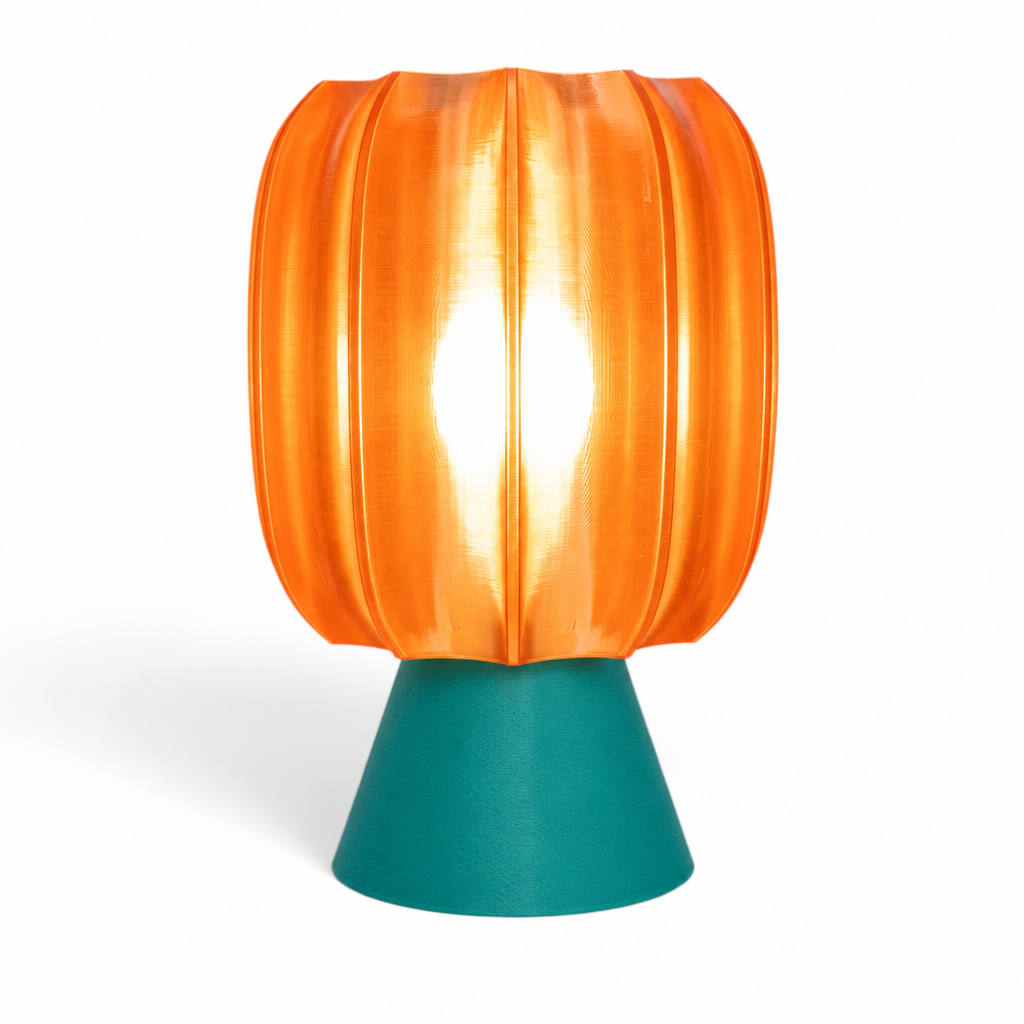 Paralex Mid Century Lamp - Teal base, Supernova Orange shade