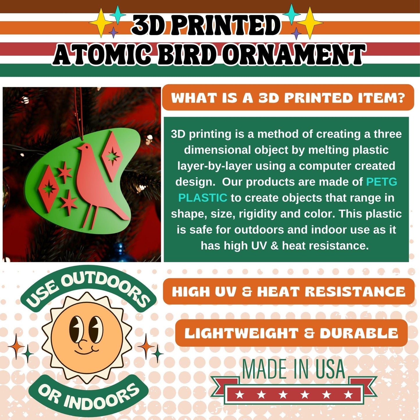 Retro Atomic Bird Tree Ornament