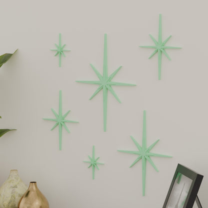 Mini Elongated Mid Century Modern Starbursts Wall Decor Set of 6