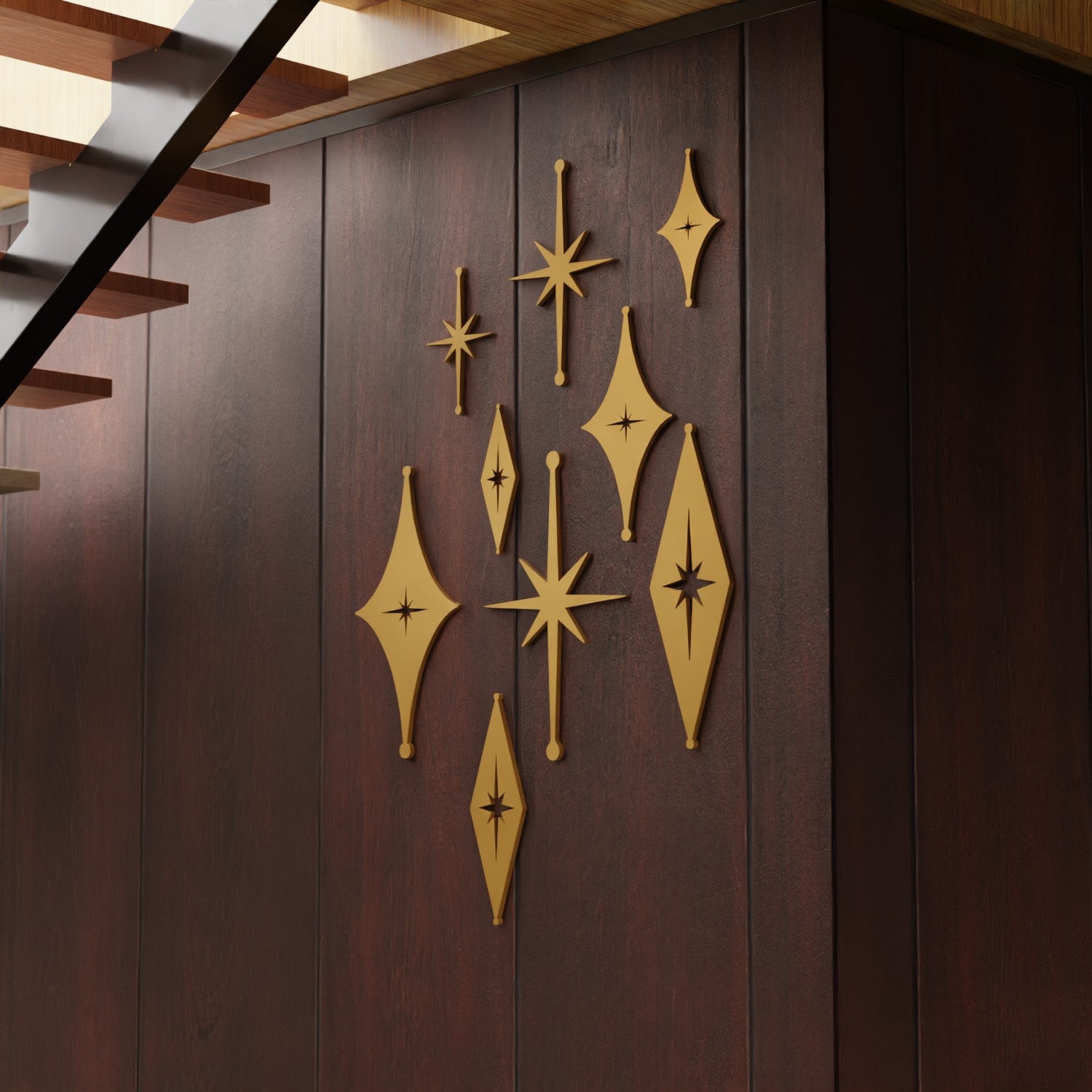 Mid Century Modern Atomic Starbursts Diamonds Wall Decor