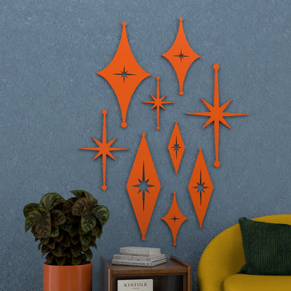 Mid Century Modern Atomic Starbursts Diamonds Wall Decor