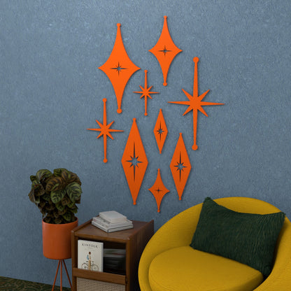 Mid Century Modern Atomic Starbursts Diamonds Wall Decor