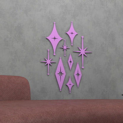 Mid Century Modern Atomic Starbursts Diamonds Wall Decor