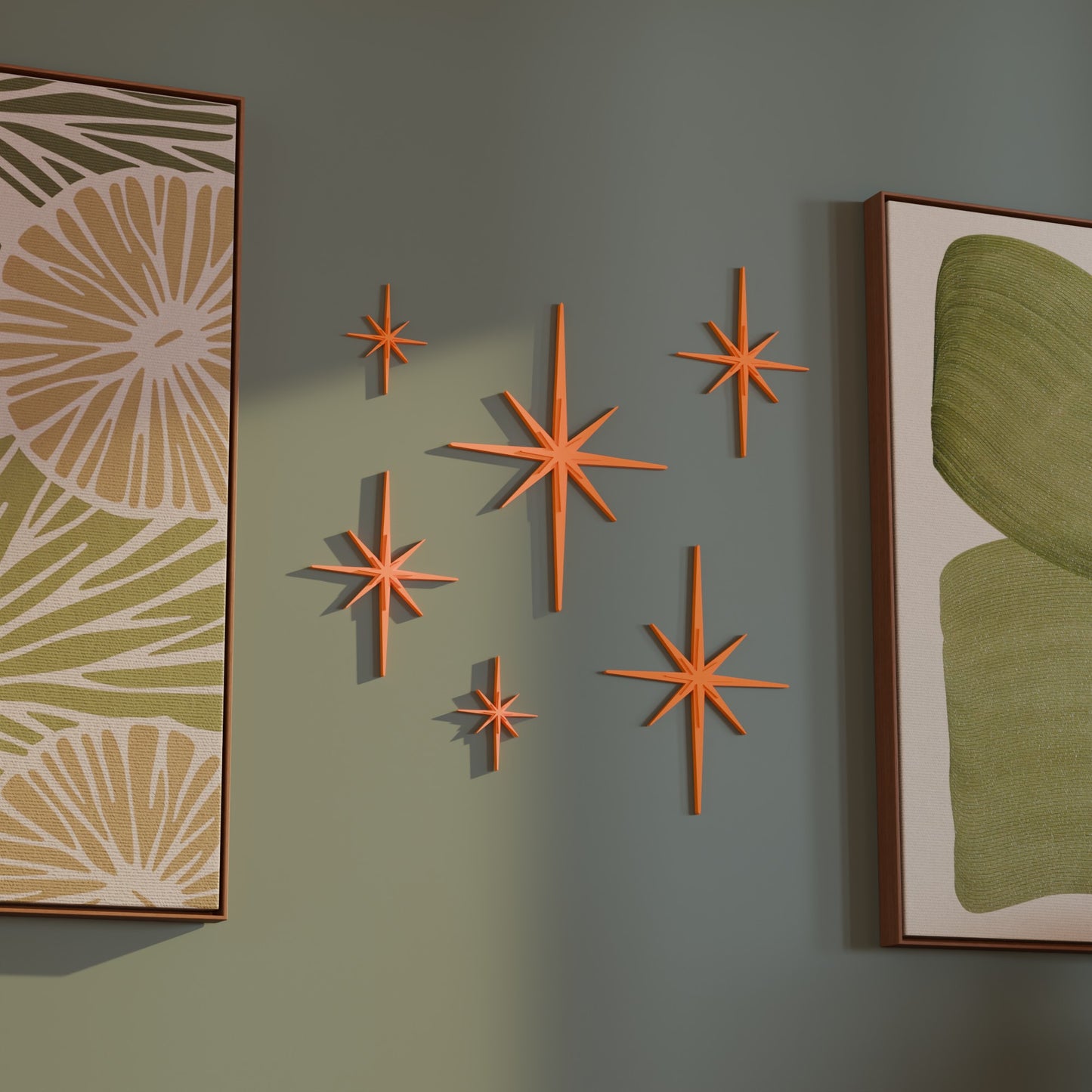 Mini Elongated Mid Century Modern Starbursts Wall Decor Set of 6