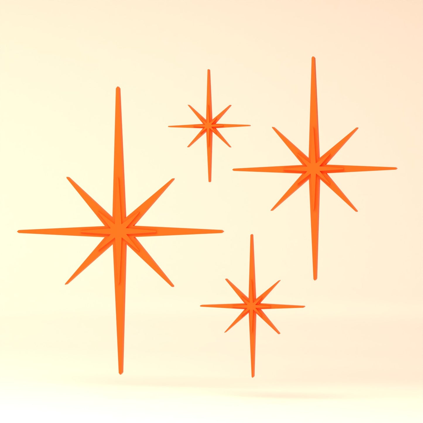 Mid Century Modern Elongated Starbursts Set of 4