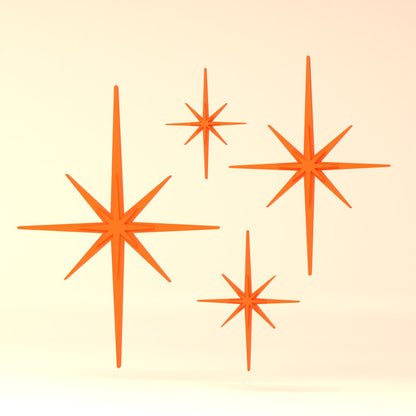 Mid Century Modern Elongated Starbursts Set of 4