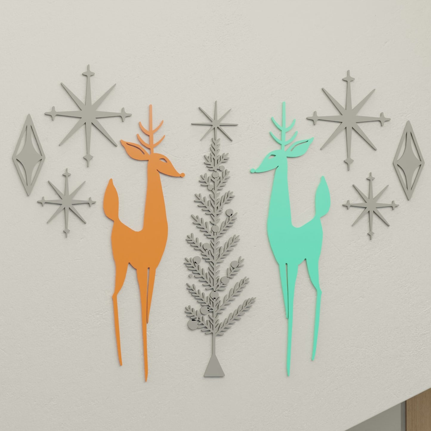 Holiday Retro Deer & Tree Diamond Starburst Wall Decor