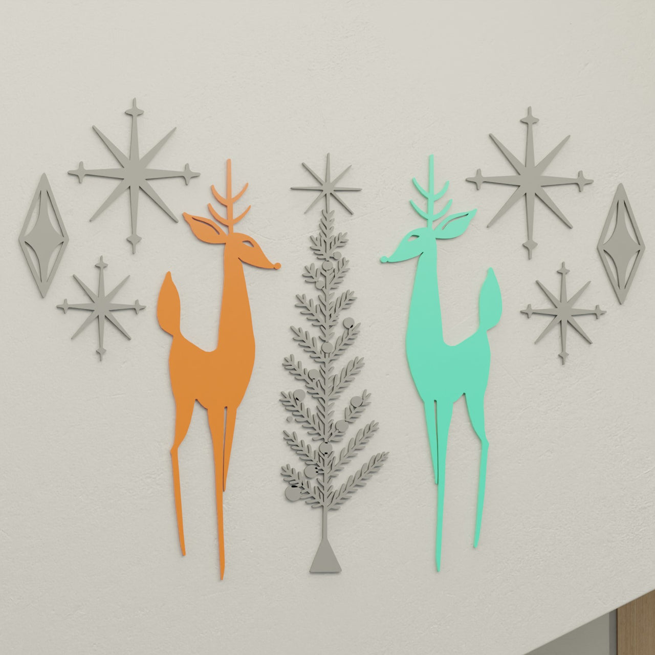 Holiday Retro Deer & Tree Diamond Starburst Wall Decor