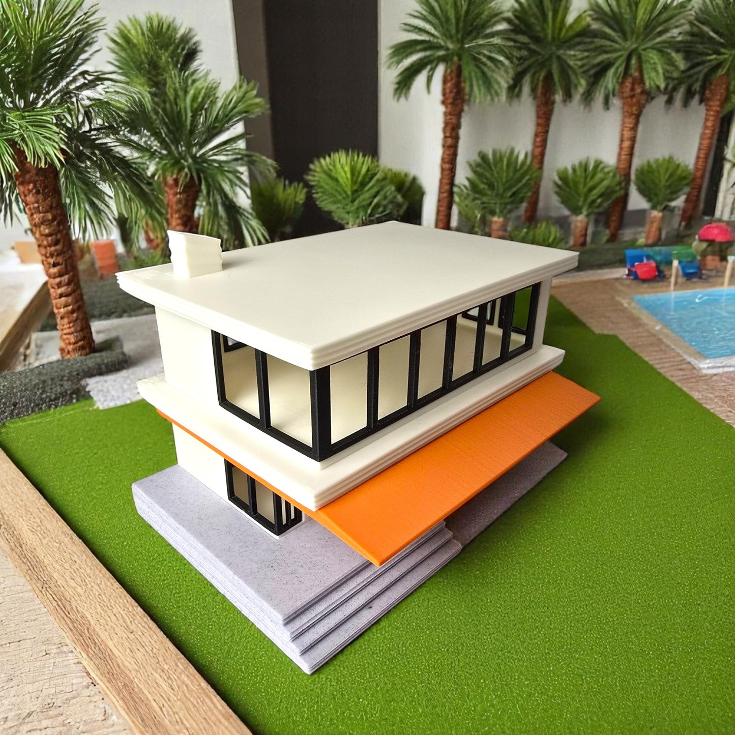 Miniature Mid Century Modern House The Palmetto Pad 1:87 Scale Palm Springs Inspired Model