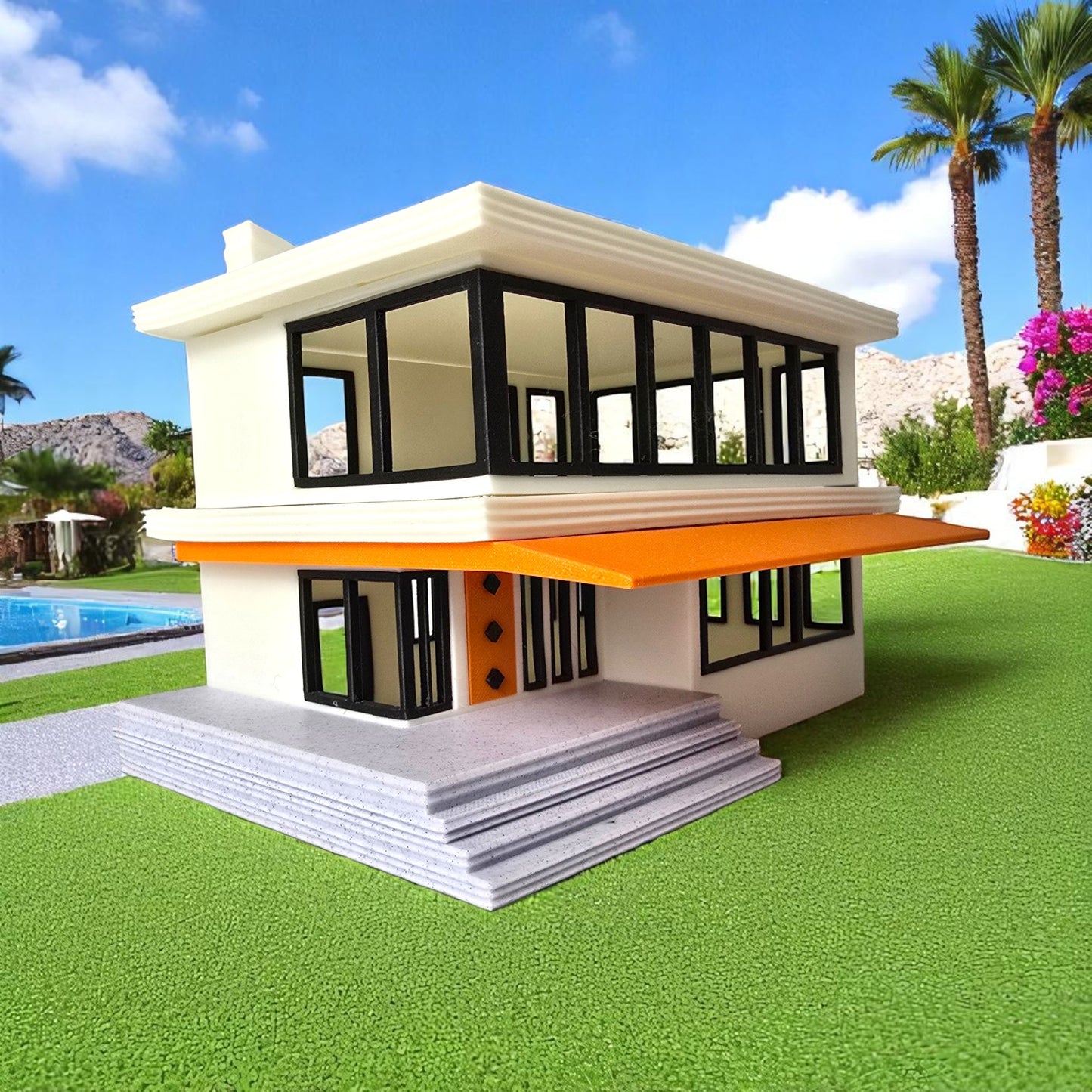 Miniature Mid Century Modern House The Palmetto Pad 1:87 Scale Palm Springs Inspired Model