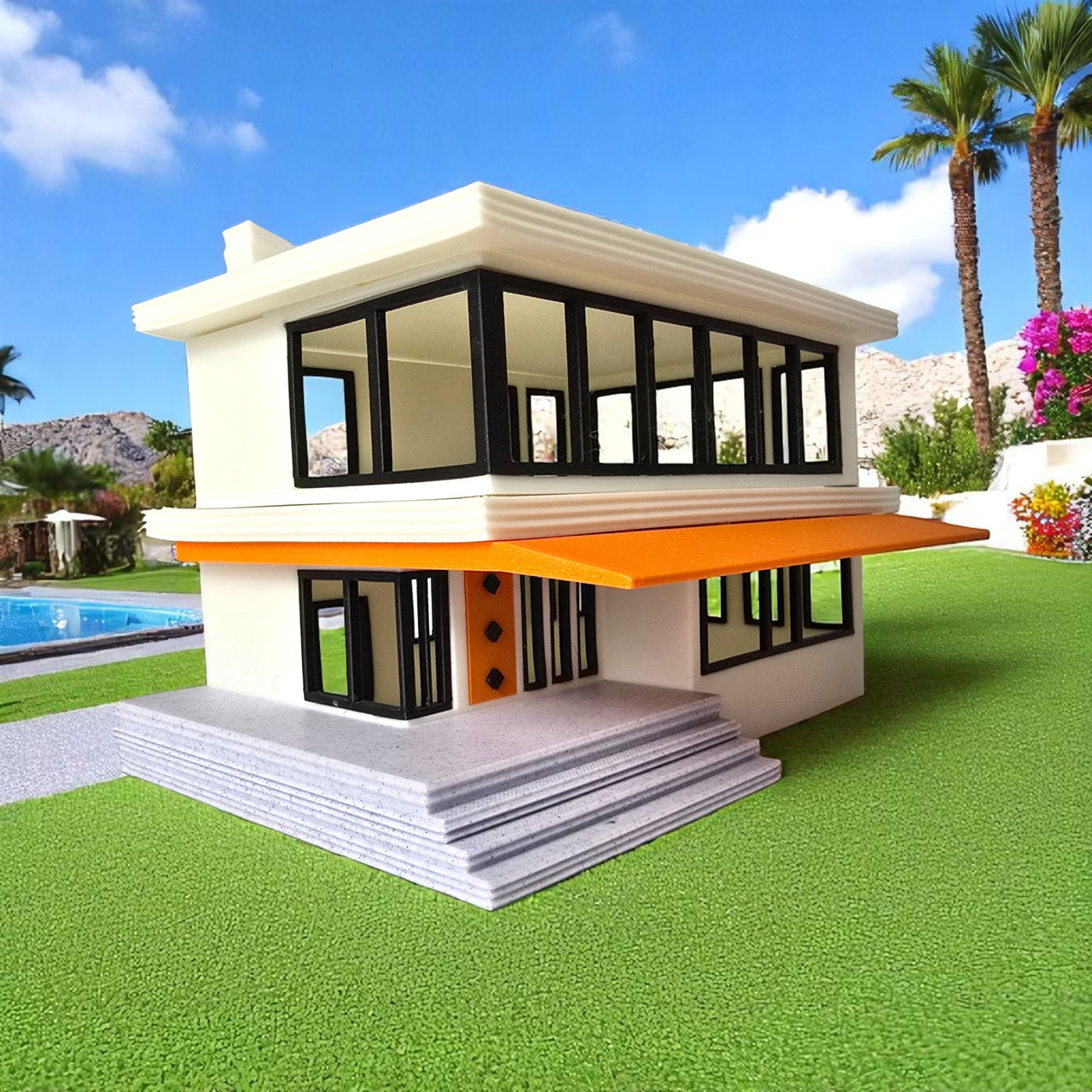 Miniature Mid Century Modern House The Palmetto Pad 1:87 Scale Palm Springs Inspired Model