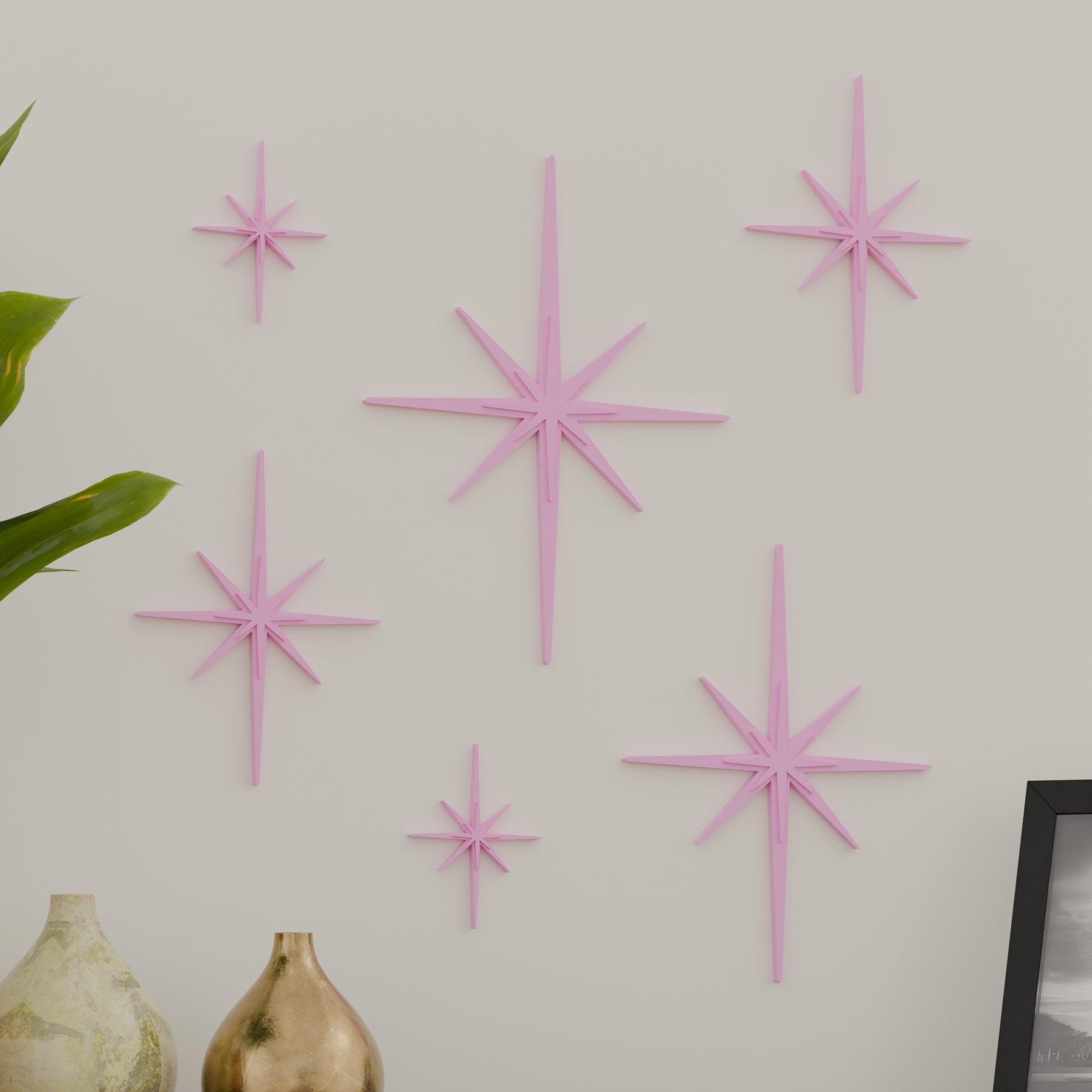 Mini Elongated Mid Century Modern Starbursts Wall Decor Set of 6