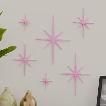Mini Elongated Mid Century Modern Starbursts Wall Decor Set of 6