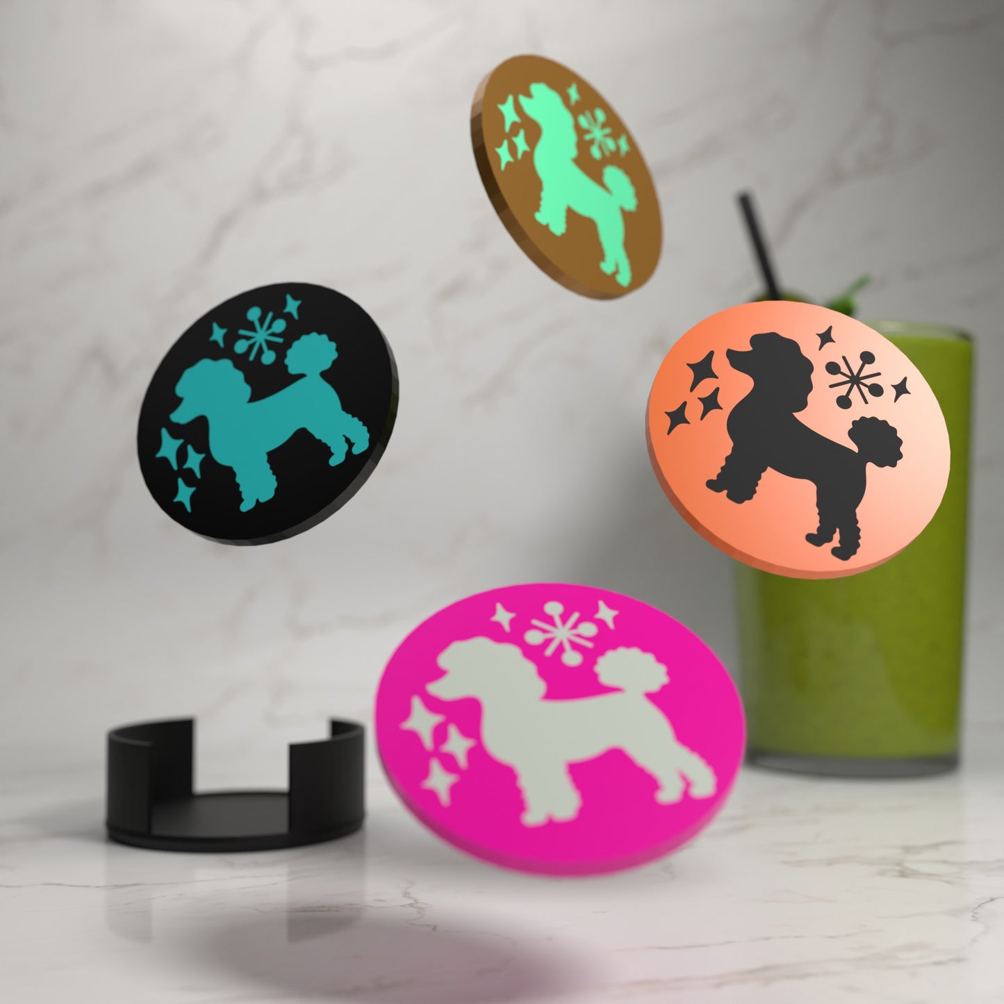 Retro Poodle Diner Style Coaster Set