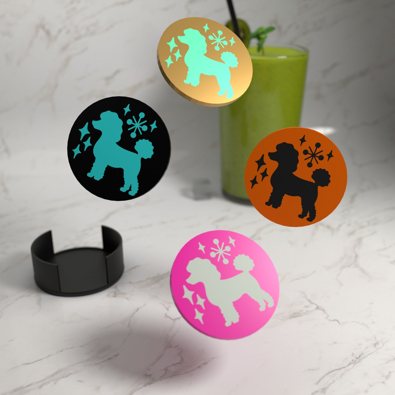 Retro Poodle Diner Style Coaster Set