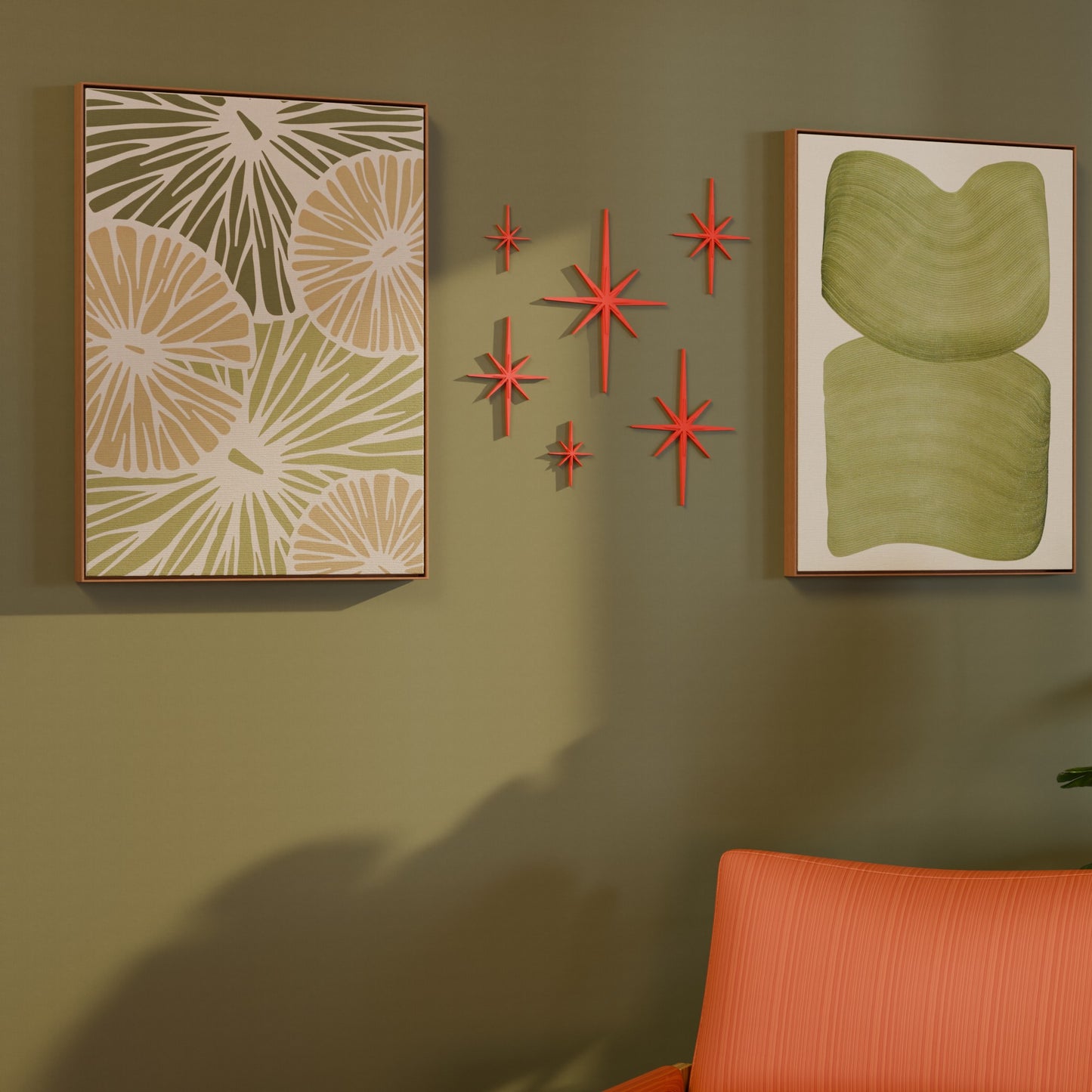 Mini Elongated Mid Century Modern Starbursts Wall Decor Set of 6