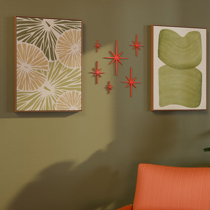 Mini Elongated Mid Century Modern Starbursts Wall Decor Set of 6