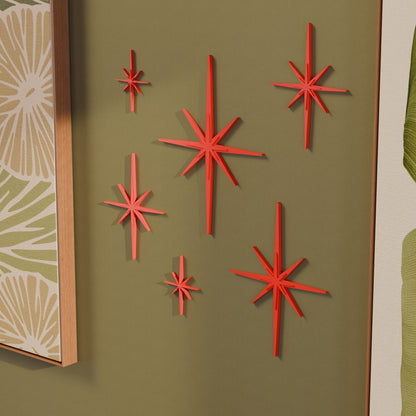 Mini Elongated Mid Century Modern Starbursts Wall Decor Set of 6