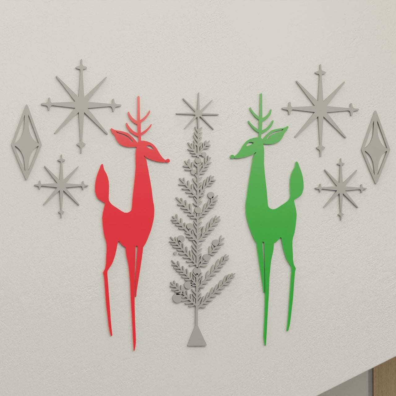 Holiday Retro Deer & Tree Diamond Starburst Wall Decor