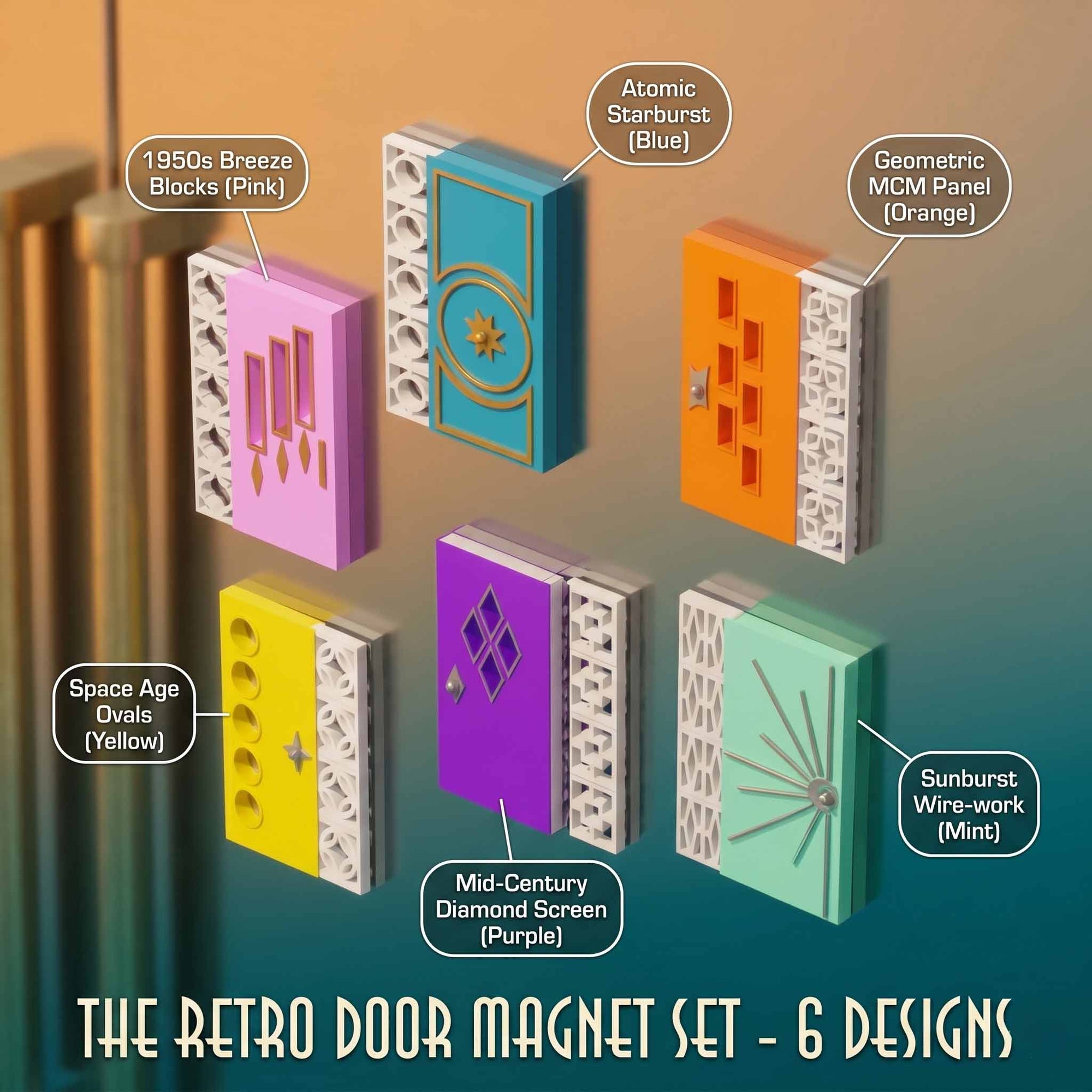Mid Century Modern Doors Refrigerator Magnets