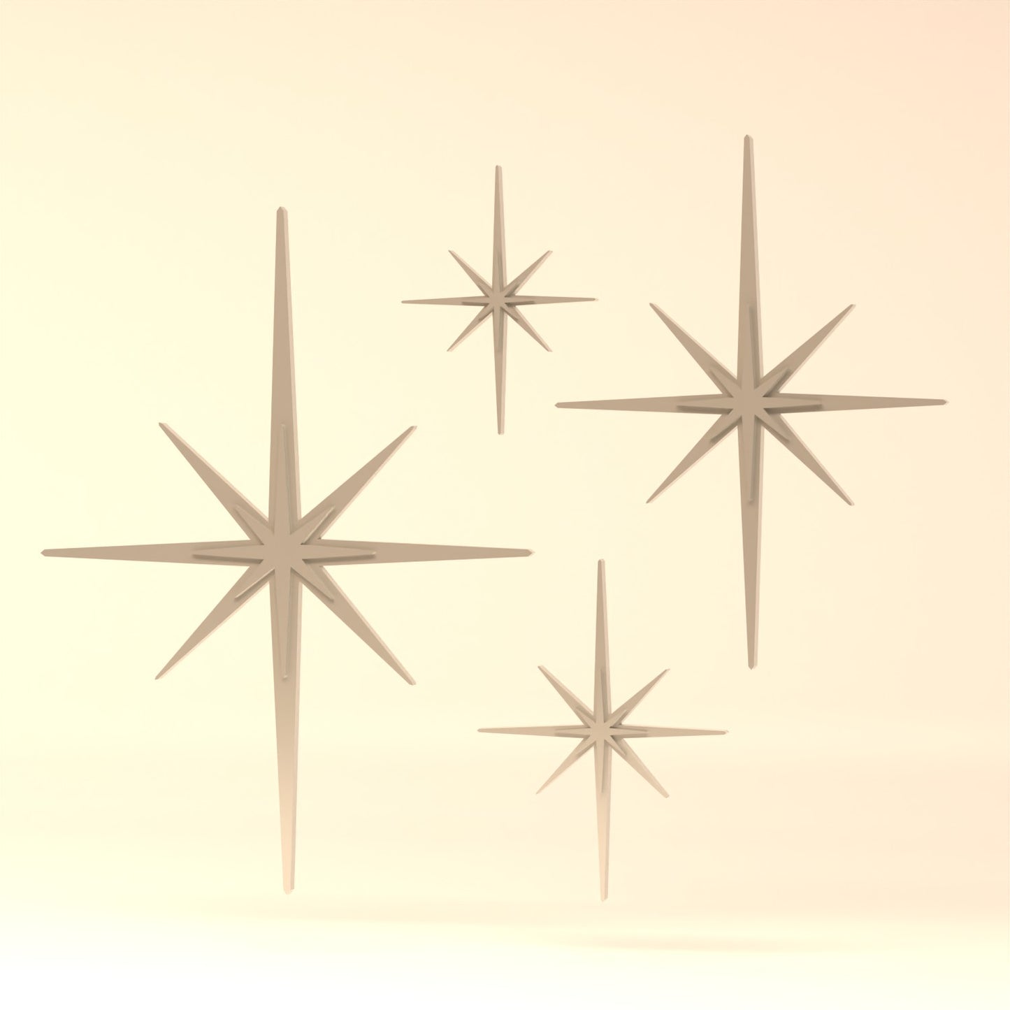 Mid Century Modern Elongated Starbursts Set of 4