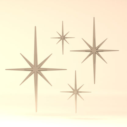 Mid Century Modern Elongated Starbursts Set of 4