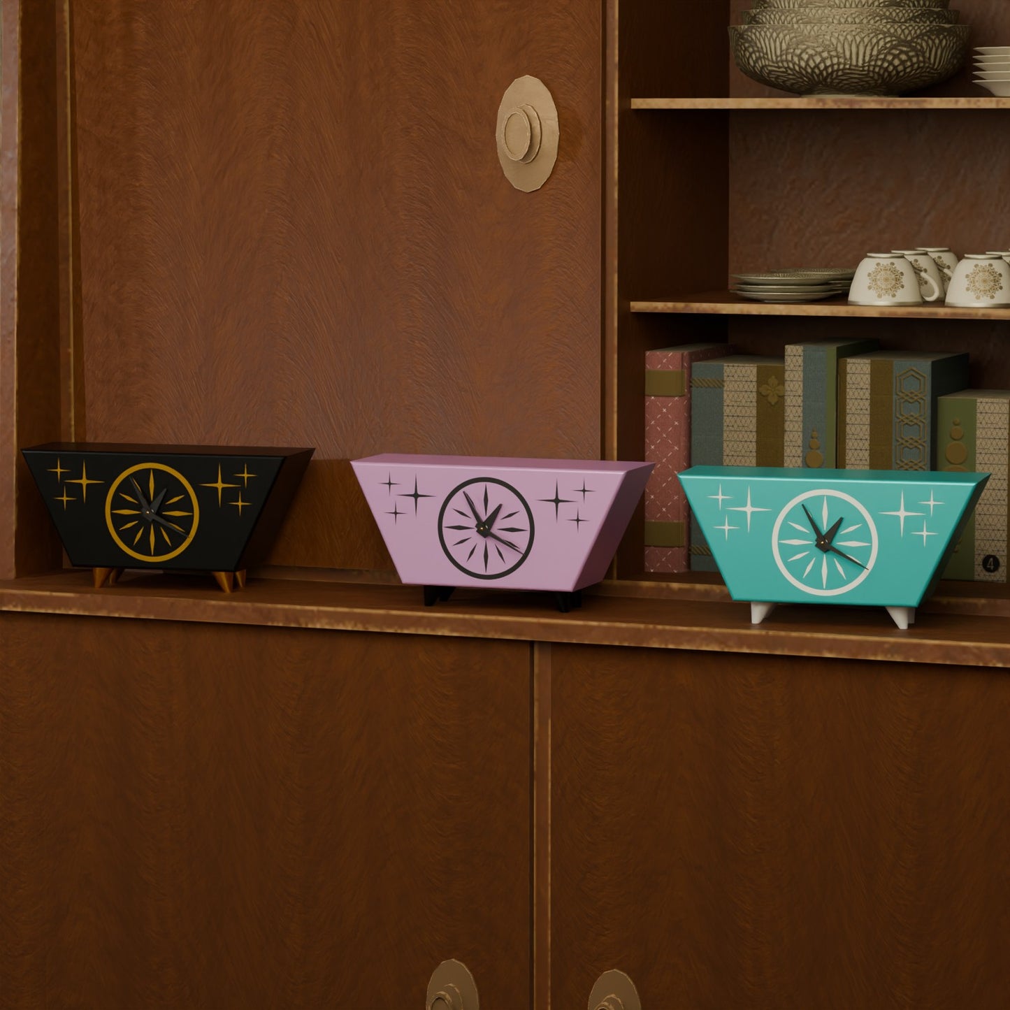 Starburst Radiant Desk Clock Mid Century Modern