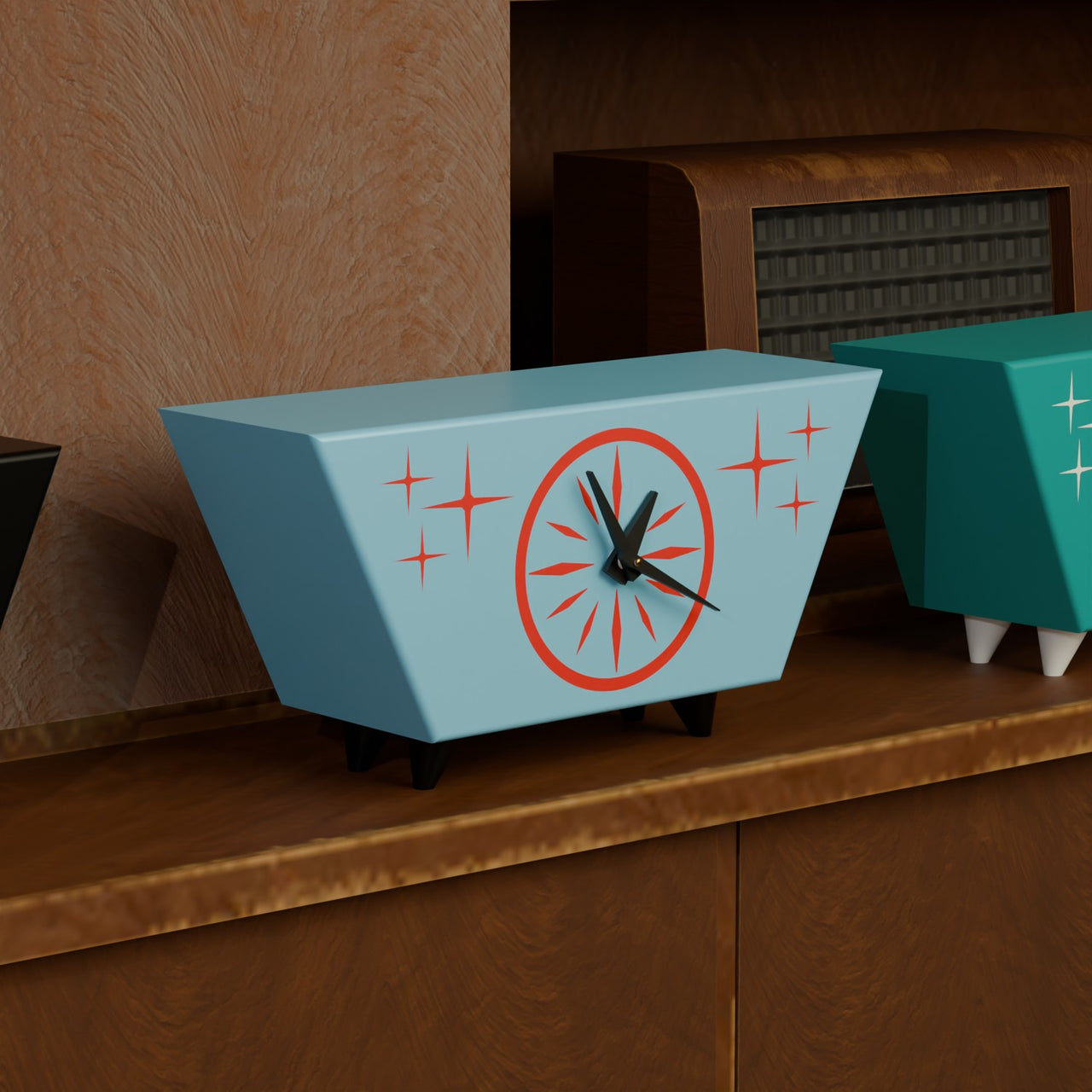 Starburst Radiant Desk Clock Mid Century Modern