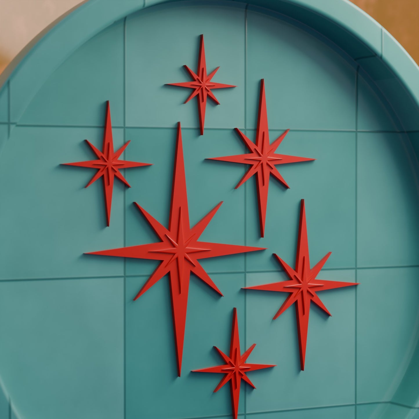 Retro Mini Mid Century Modern Starbursts Set of 6