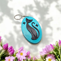 Retro Atomic Cat Oblong Keychain