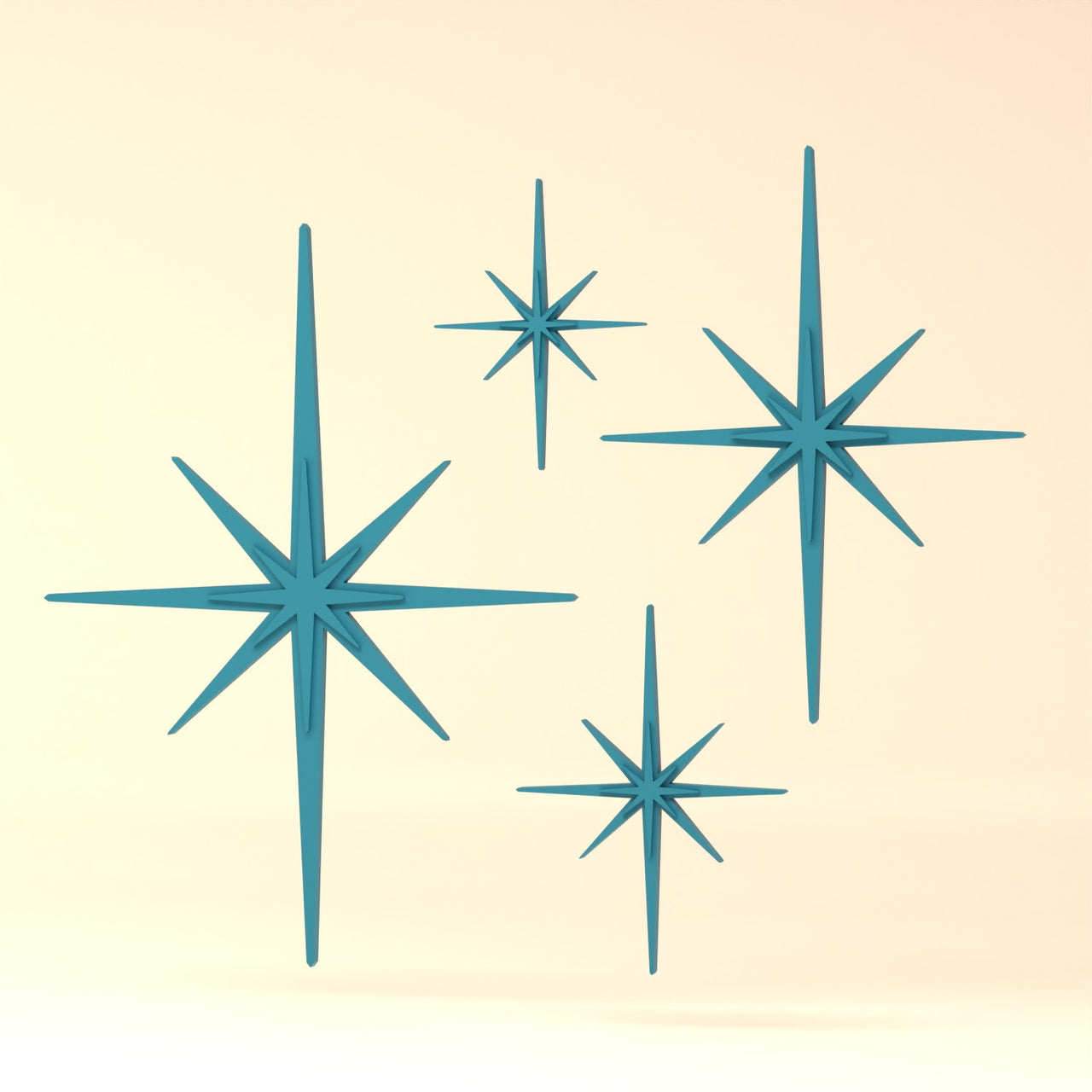 Mid Century Modern Elongated Starbursts Set of 4